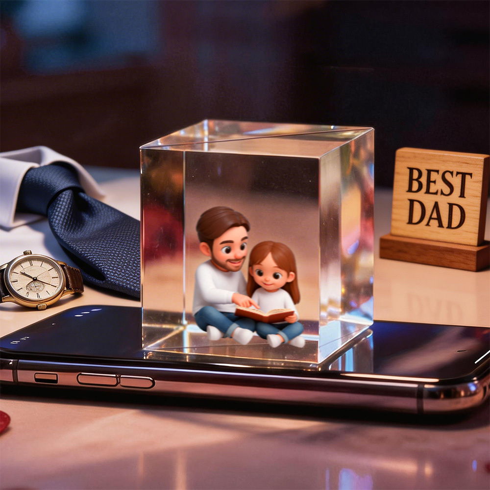 Cajas De Vídeo Holográficas 3d De Dos Personas Con Dibujos Animados | Regalo Para Papá Con Imagen Holográfica De Alta Transmisión Para El Día Del Padre - 