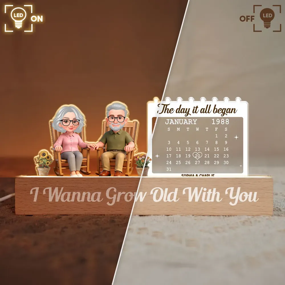 Luz Nocturna Led Personalizada 'quiero Envejecer Contigo', Calendario De Aniversario Personalizado, Placa Acrílica, Regalo Romántico De Aniversario, Regalos De San Valentín - 