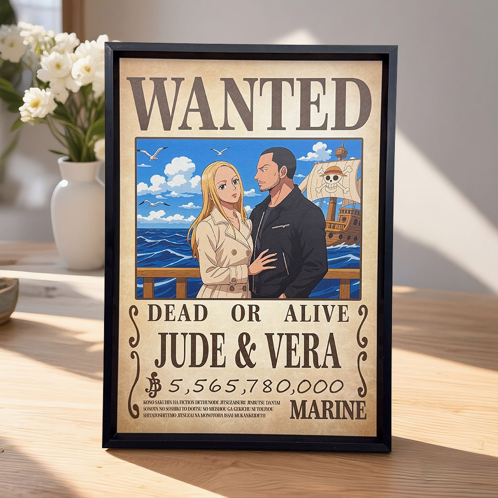 Retrato Personalizado De Pareja De Capitanes Estilo Anime (cartel De 'se Busca') - 