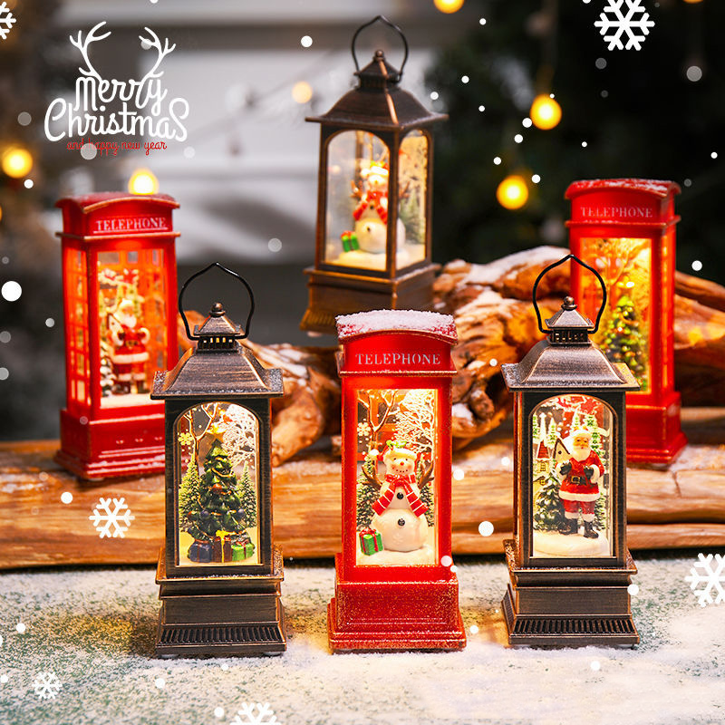 Lanterna Di Natale A Led Vintage, Luce Notturna, Globo Di Neve Natalizio Retrò, Lanterna Illuminata, Scena Natalizia, Cabina Telefonica/lanterna, Decorazione Natalizia