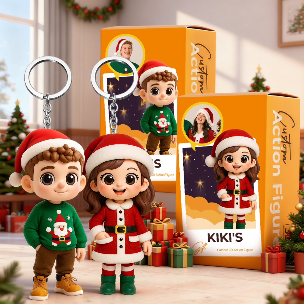 Unique Custom 3D Keychain Figure Personalized Mini Doll Xmas Gift for Husband Wife Children