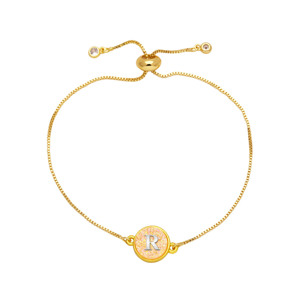 Braccialetto Con Iniziale Glitterata Personalizzata, Bracciale Con Ciondolo A Forma Di Lettera In Resina Epossidica Colorata, Bracciale Bolo Con Lettera Scintillante, Regali Per Lei - 