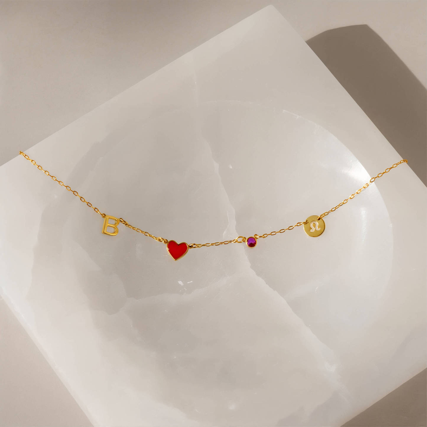 Collana A Cuore Con Iniziale Personalizzata, Collana A Cuore Personalizzata Con Pietra Portafortuna E Ciondolo Zodiacale, Regali Per Lei - 