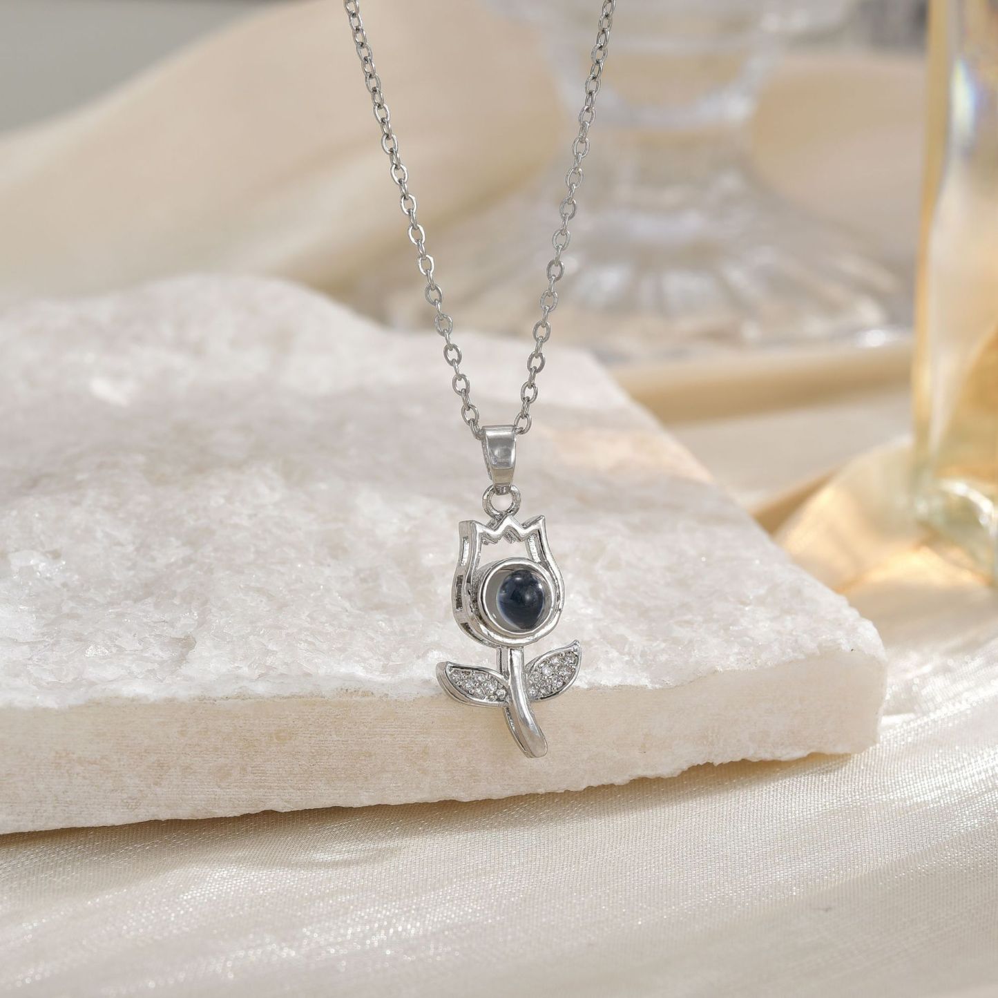 Collana Con Proiezione Di Rose Personalizzata, Collana Commemorativa, Ciondolo Con Foto Commemorativa Personalizzata, Collana Con Foto, Collana In Argento 925, Regalo Per Lei, N7 - 