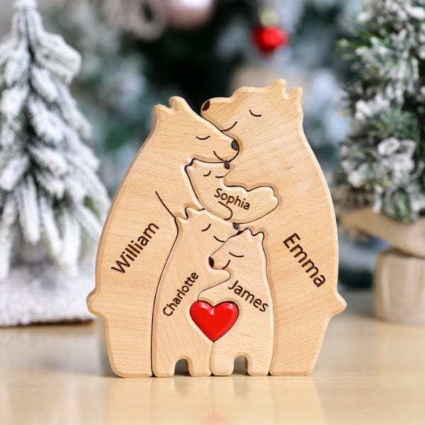 Targa Con Orsi In Legno, Nomi Personalizzati, Puzzle Con Orsi, Decorazioni Per La Casa, Regali Per La Famiglia - tuacollananome