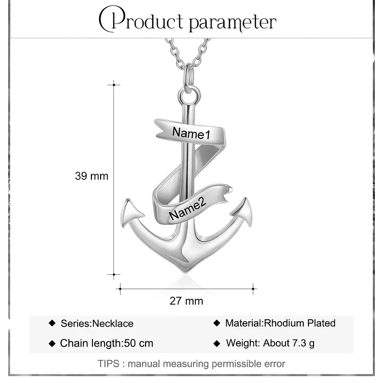 Collana Con Ancora Personalizzata Con 2 Nomi, Ciondolo Con Ancora Nautica Personalizzato, Collana Con Ancora Pirata Incisa, Regali Per Gli Amici - 