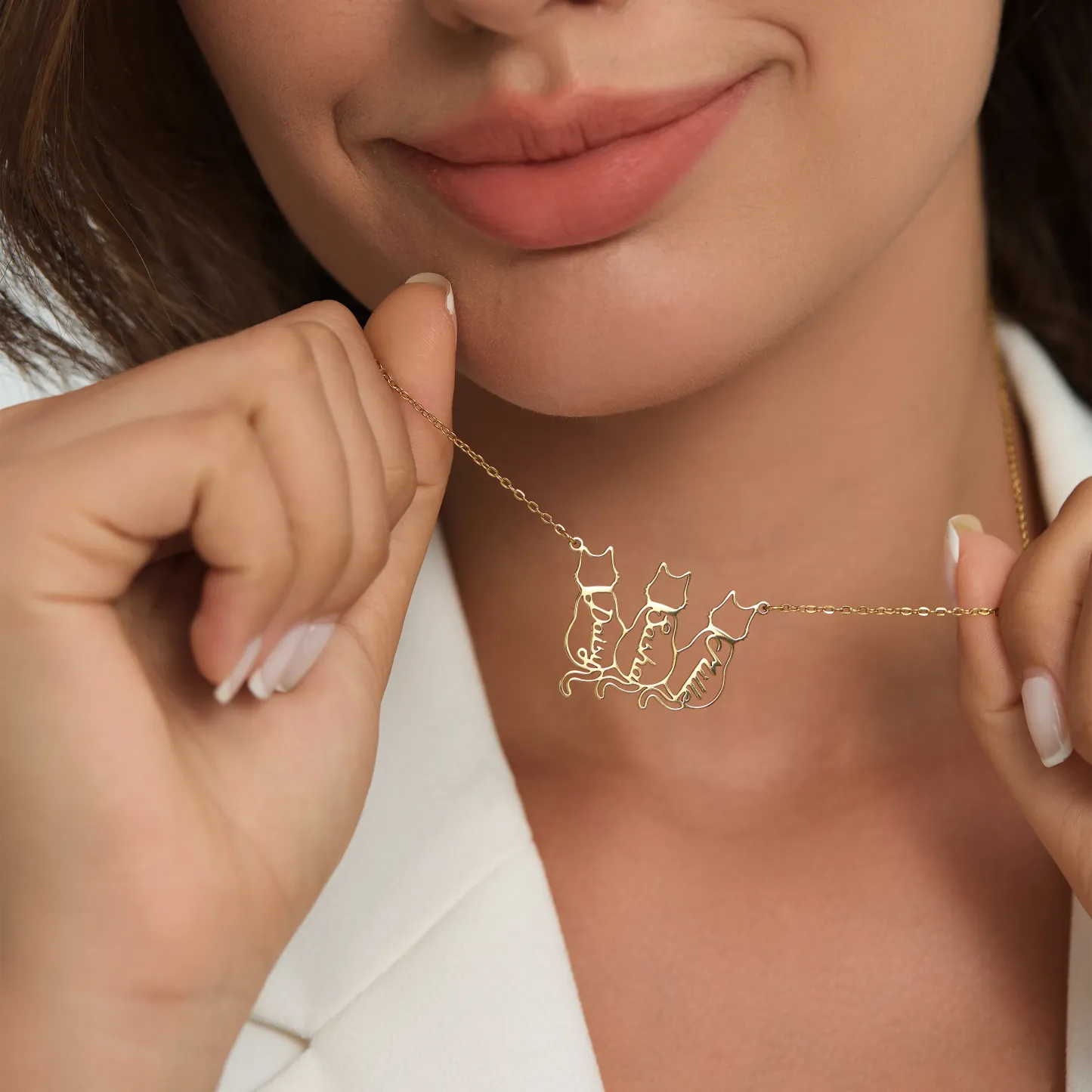 Collana Con Gatto Personalizzata, Collana Con Nome Di Gatto Portafortuna Personalizzato, Ciondolo Con Nome Inciso, Regalo Per Lei - 