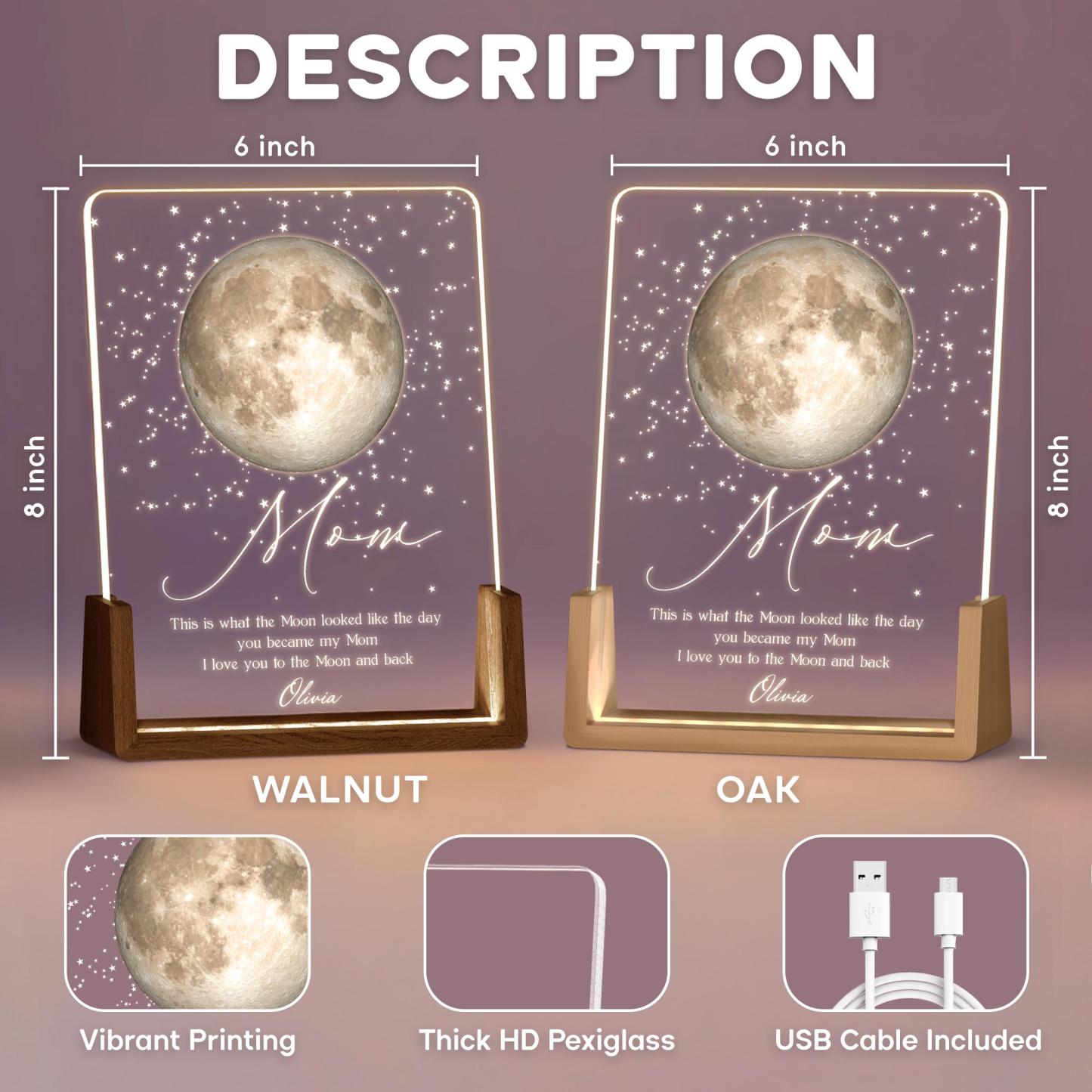 Regalo Per La Festa Della Mamma, Luce Notturna Personalizzata Con Fasi Lunari, Il Giorno In Cui Sei Diventata Mia Mamma, Lampada Con Fasi Lunari, Luce Notturna Personalizzata Con Fasi Lunari - 