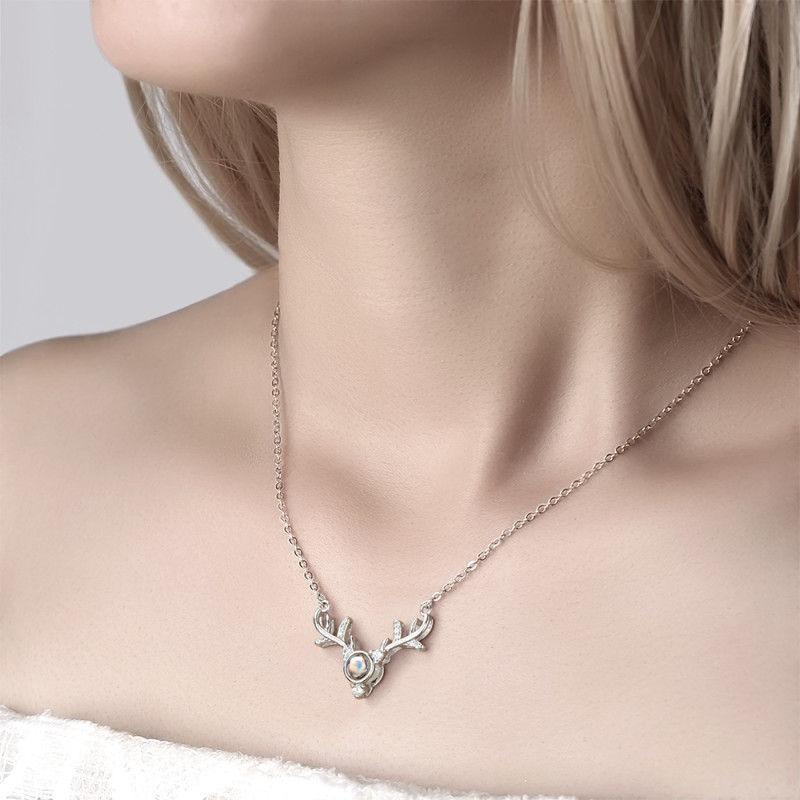 Proiezione Personalizzata In 100 Lingue Con Scritta 'ti Amo' Collana Con Foto Incisa Con Corna In Argento - tuacollananome