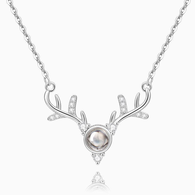 Proiezione Personalizzata In 100 Lingue Con Scritta 'ti Amo' Collana Con Foto Incisa Con Corna In Argento - tuacollananome