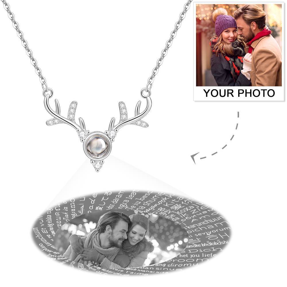 Proiezione Personalizzata In 100 Lingue Con Scritta 'ti Amo' Collana Con Foto Incisa Con Corna In Argento - tuacollananome