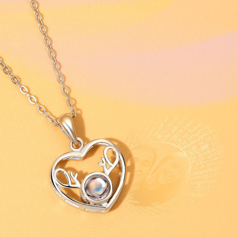 Proiezione Personalizzata In 100 Lingue Con Scritta 'ti Amo' Collana Con Foto Incisa Con Cuore In Argento - tuacollananome