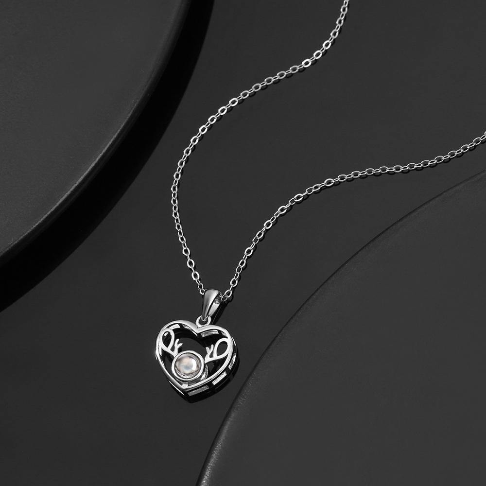 Collana Ti Amo In 100 Lingue Proiezione Argento Cuore Con Foto Inciso - tuacollananome