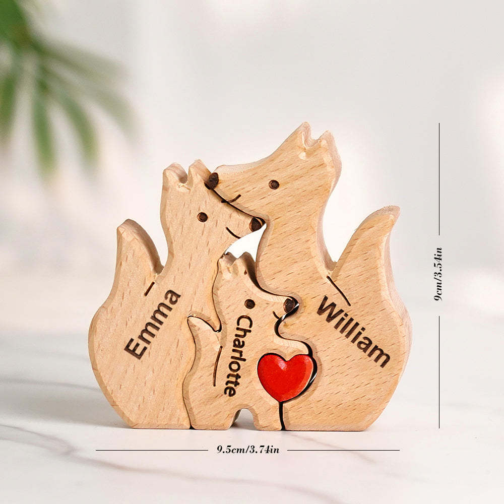 Puzzle In Legno Per Famiglie Di Volpi Con Nomi Personalizzati, Regali Per L'inaugurazione Della Casa - tuacollananome