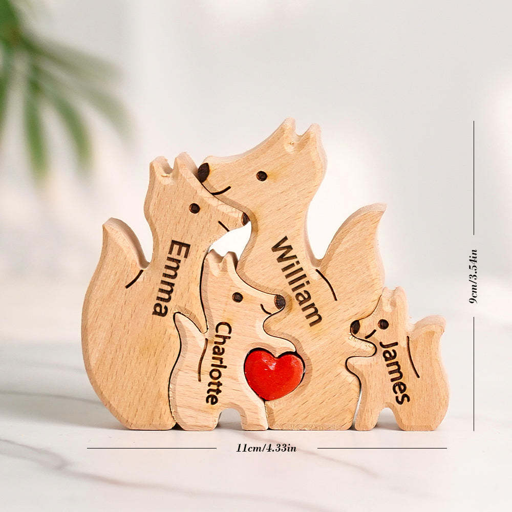 Puzzle In Legno Per Famiglie Di Volpi Con Nomi Personalizzati, Regali Per L'inaugurazione Della Casa - tuacollananome