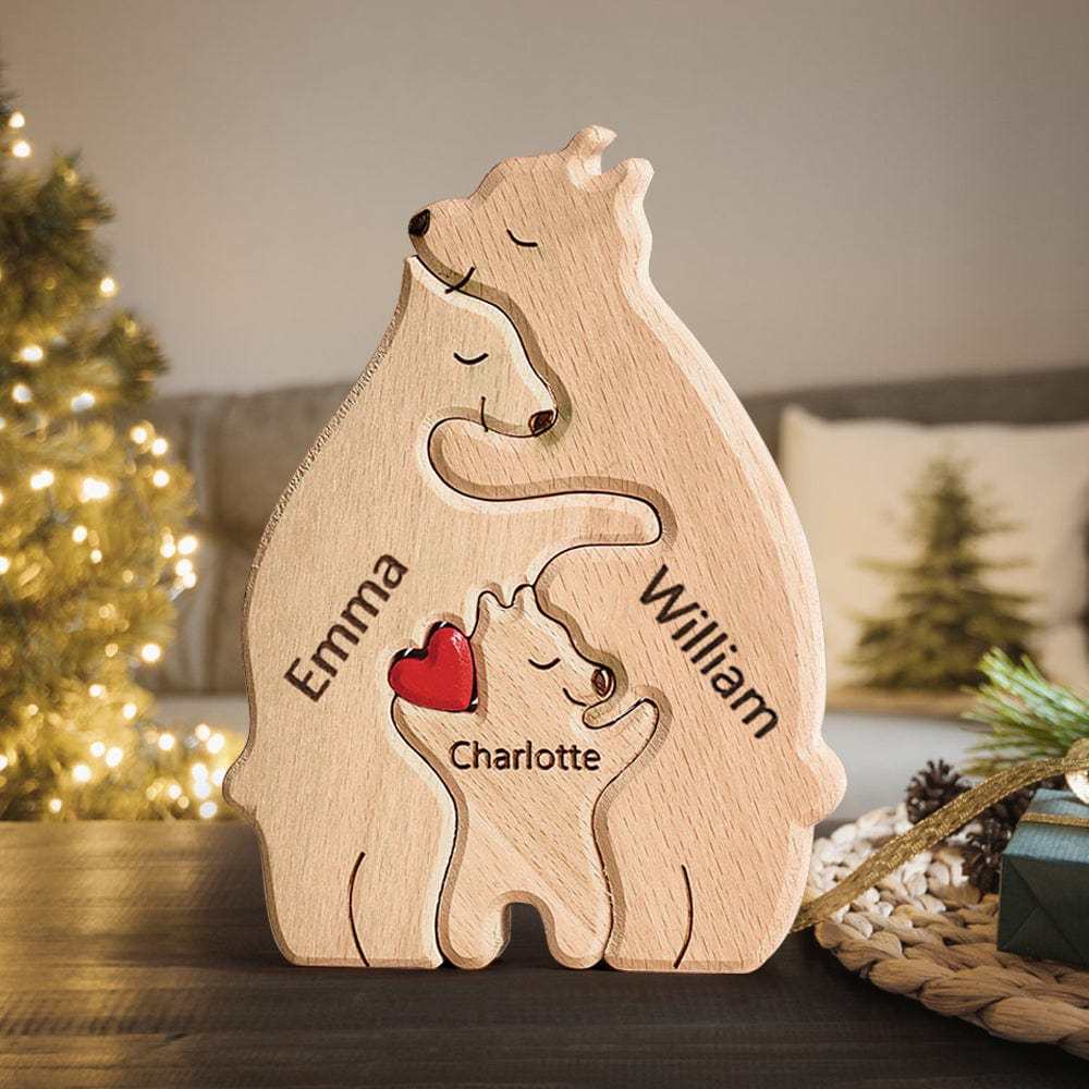 Targa Con Orsi In Legno, Nomi Personalizzati, Puzzle Con Orsi, Decorazioni Per La Casa, Regali Per La Famiglia - tuacollananome