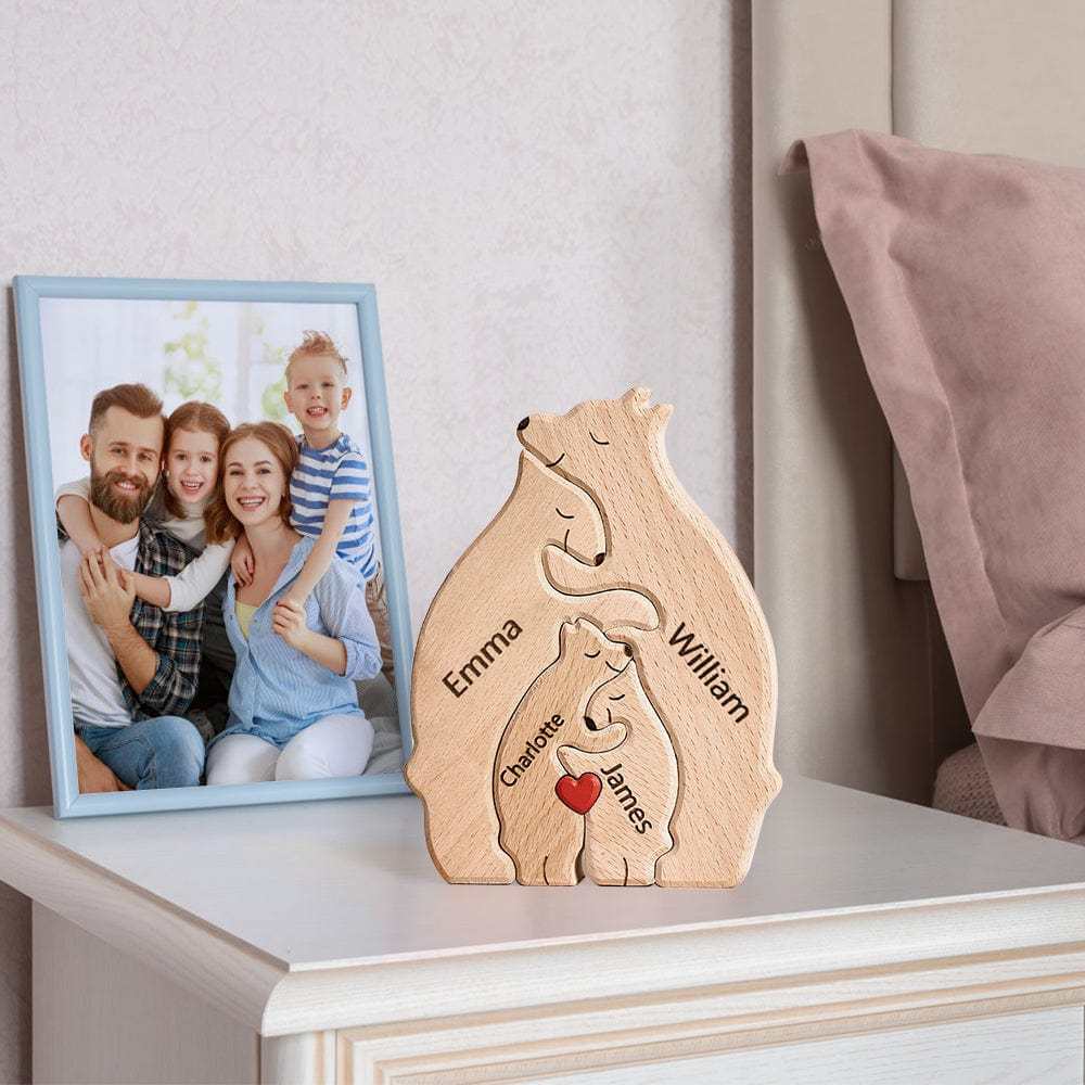 Targa Con Orsi In Legno, Nomi Personalizzati, Puzzle Con Orsi, Decorazioni Per La Casa, Regali Per La Famiglia - tuacollananome
