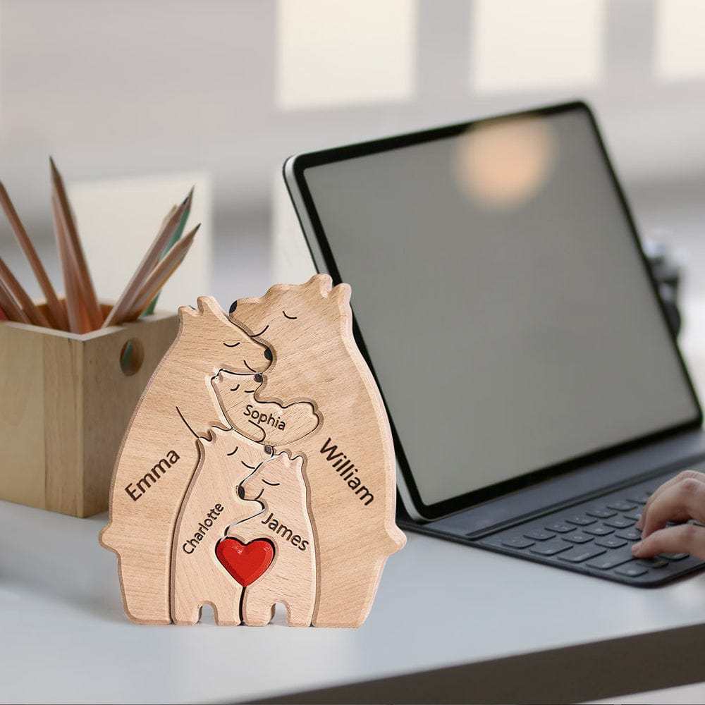 Targa Con Orsi In Legno, Nomi Personalizzati, Puzzle Con Orsi, Decorazioni Per La Casa, Regali Per La Famiglia - tuacollananome