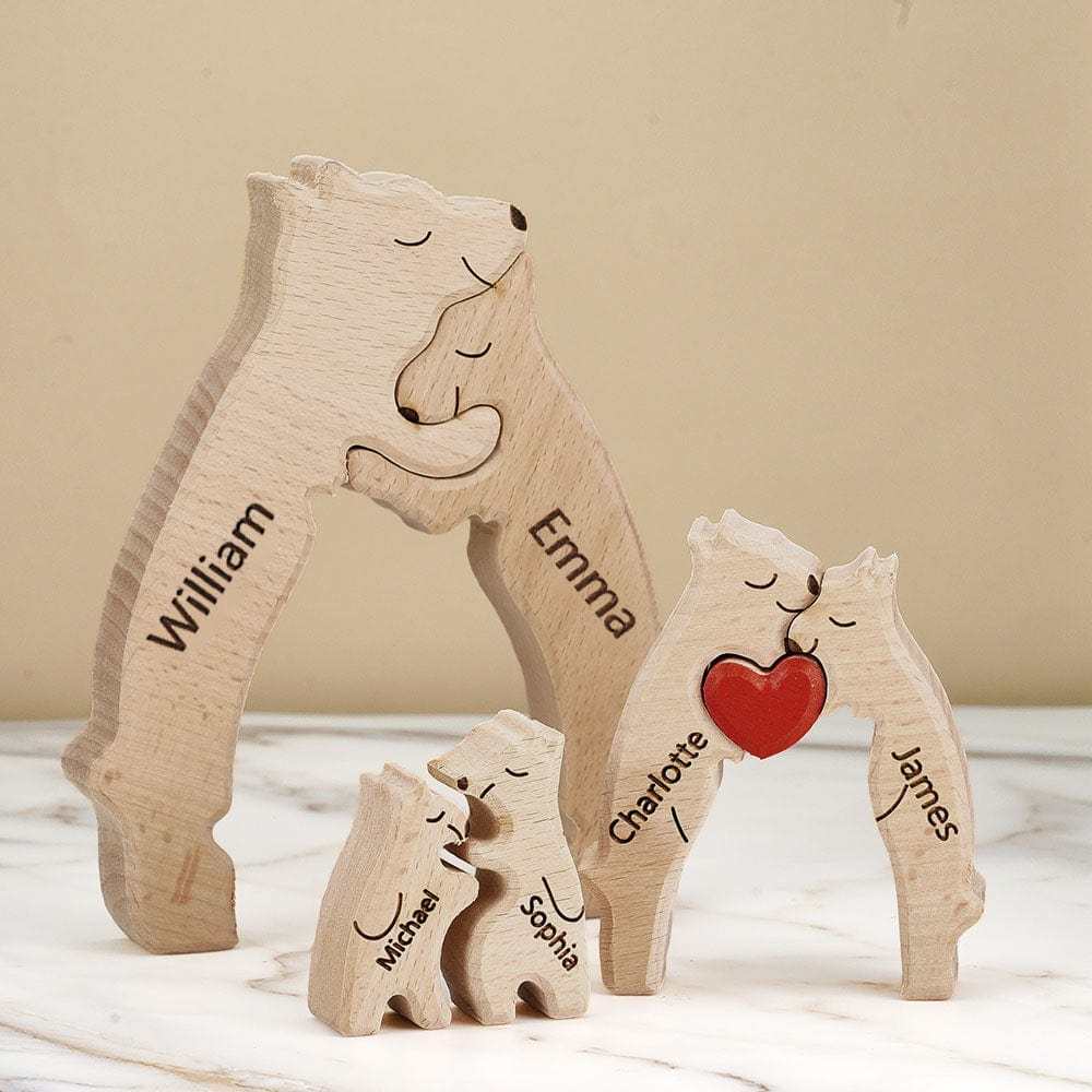 Targa Con Orsi In Legno, Nomi Personalizzati, Puzzle Con Orsi, Decorazioni Per La Casa, Regali Per La Famiglia - tuacollananome
