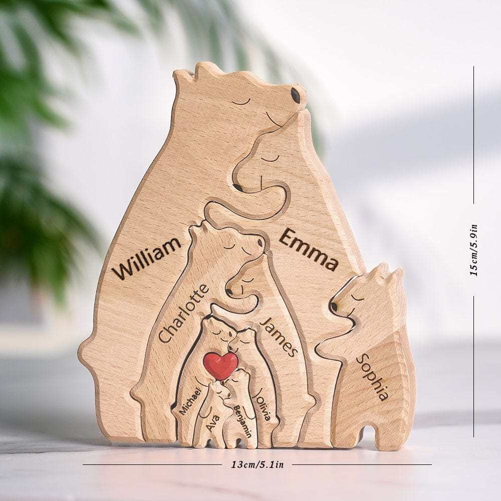 Targa Con Orsi In Legno, Nomi Personalizzati, Puzzle Con Orsi, Decorazioni Per La Casa, Regali Per La Famiglia - tuacollananome