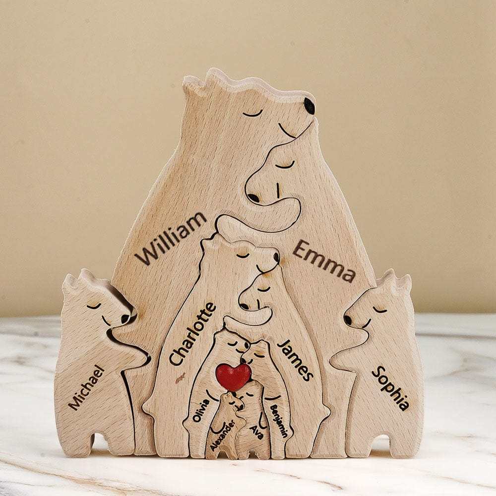 Targa Con Orsi In Legno, Nomi Personalizzati, Puzzle Con Orsi, Decorazioni Per La Casa, Regali Per La Famiglia - tuacollananome