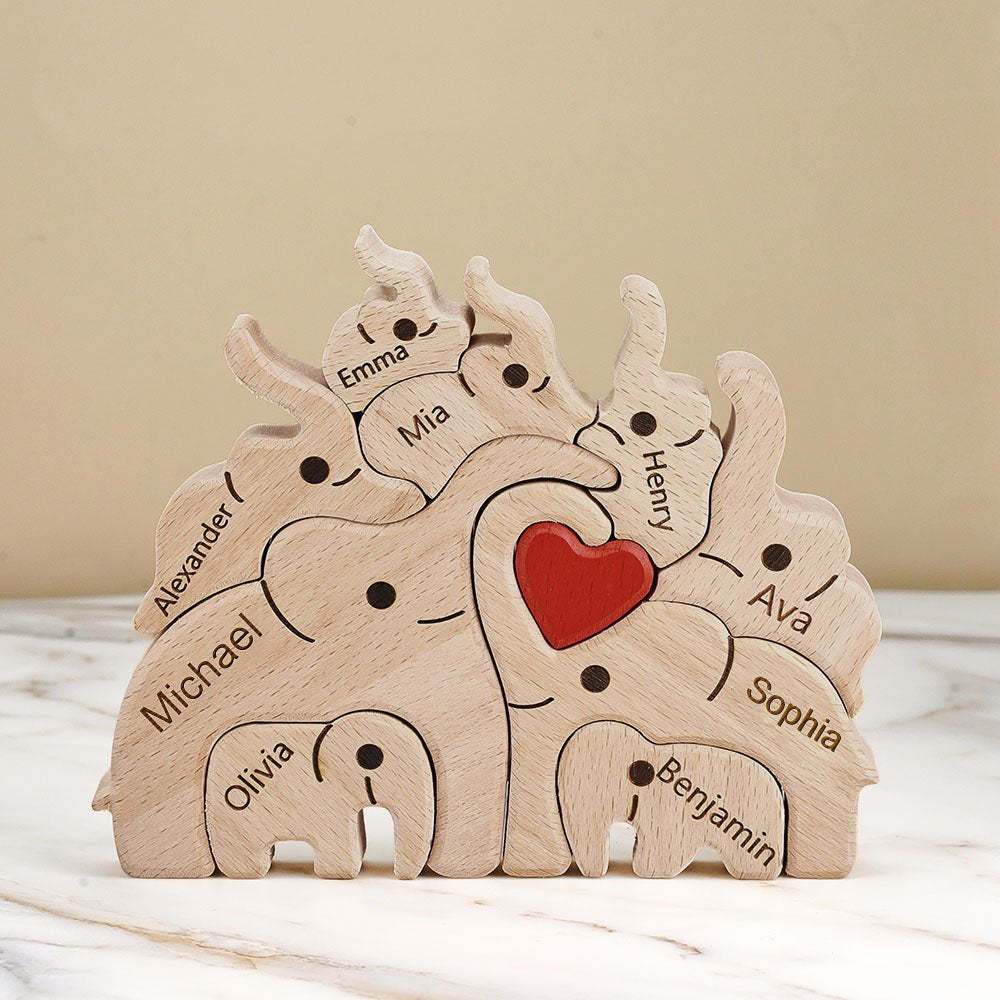 Puzzle In Legno Con Elefanti Per Famiglie, Nomi Personalizzati, Decorazioni Per La Casa, Regali Per L'inaugurazione Della Casa - tuacollananome