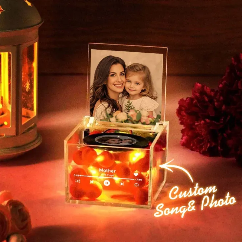 Mini Giradischi In Vinile Personalizzato, Lettore Musicale Automatico, Copertina Con Foto Personalizzata E Incisione, Regalo Per La Festa Della Mamma - 