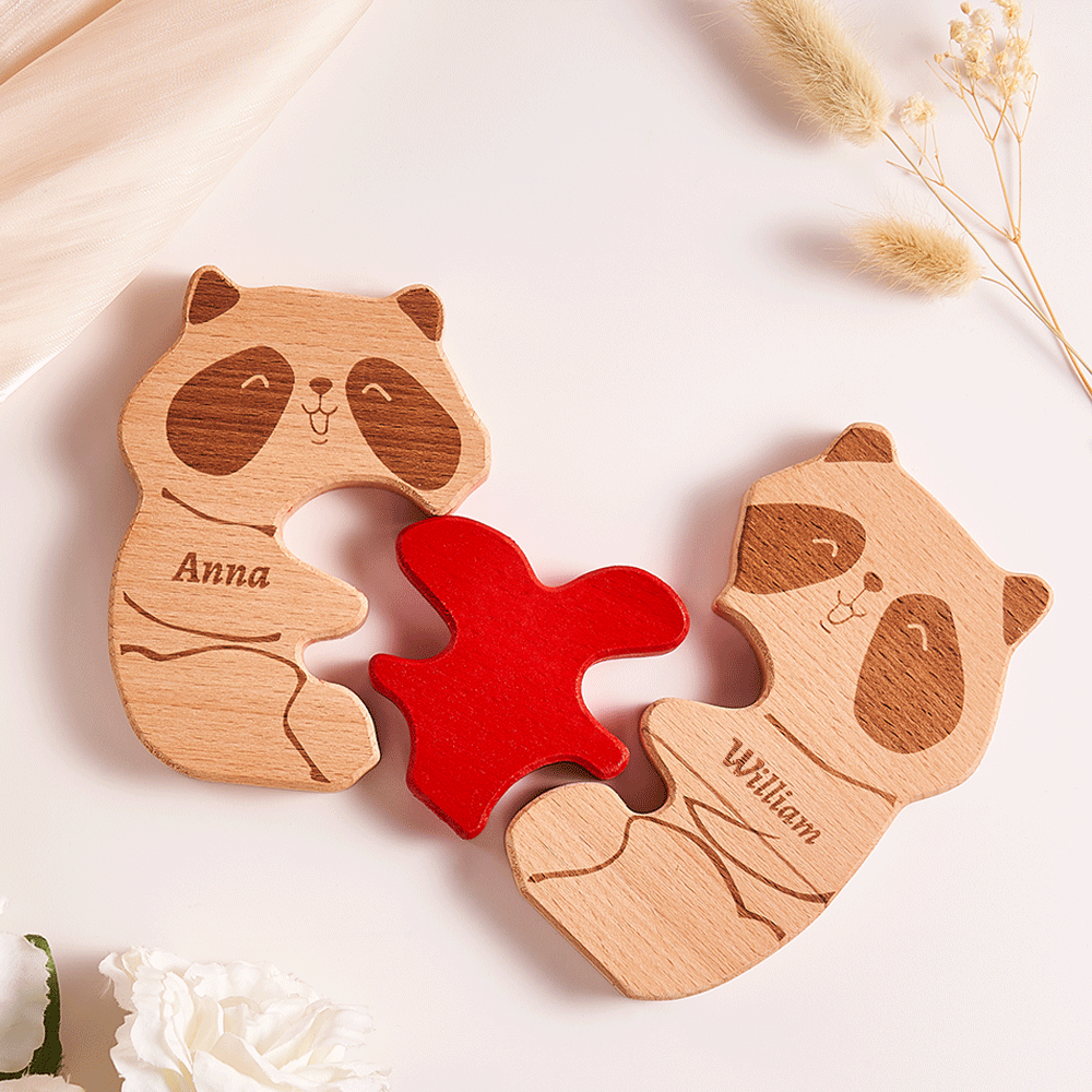 Nome Personalizzato Coppia Di Panda In Legno Blocchi Di Cuore Regali Di San Valentino - tuacollananome