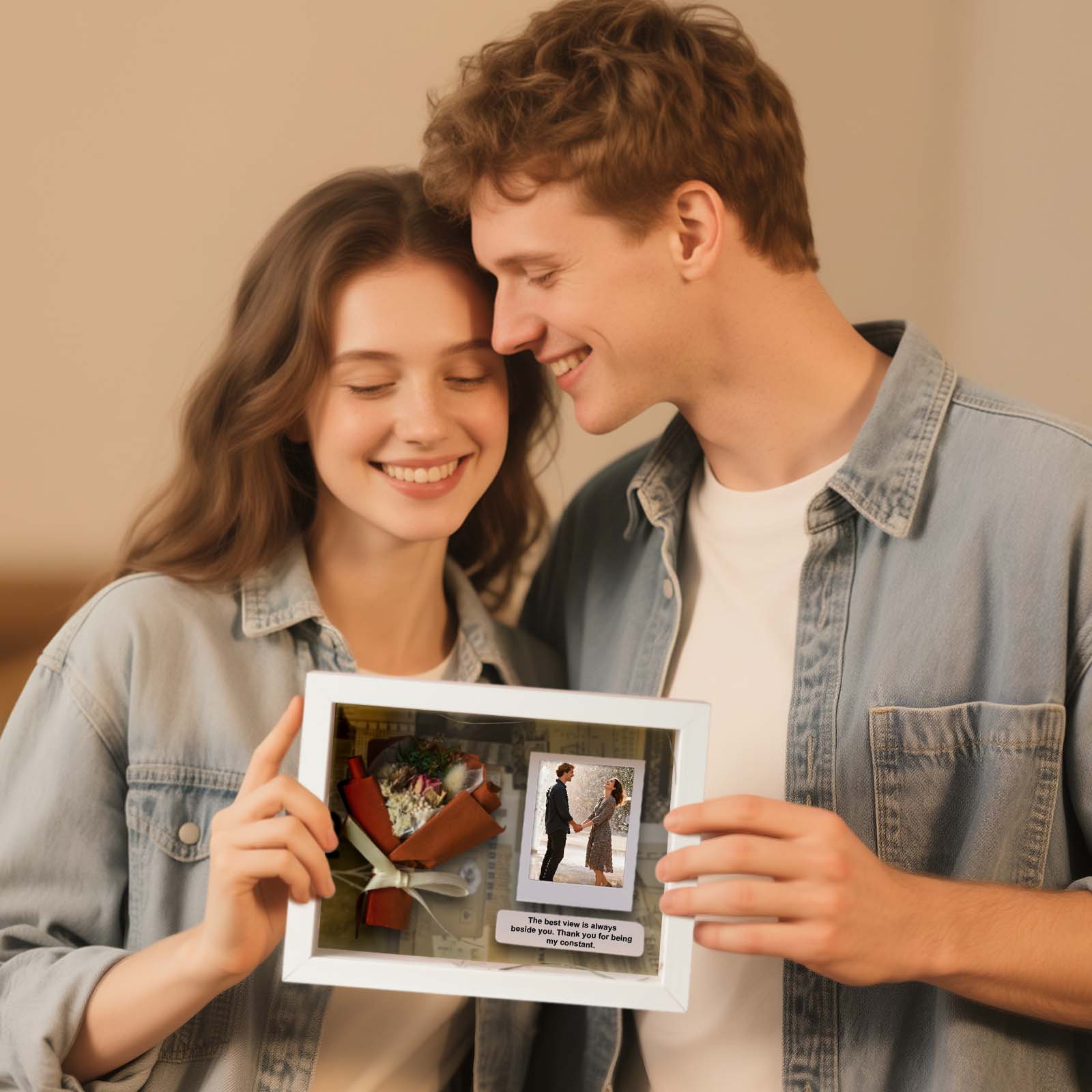 Mini Bouquet Con Cornice Luminosa Personalizzata Con Foto E Messaggio, Scatola Luminosa Con Fiori Secchi Stampati Su Misura, Regalo Per Lei