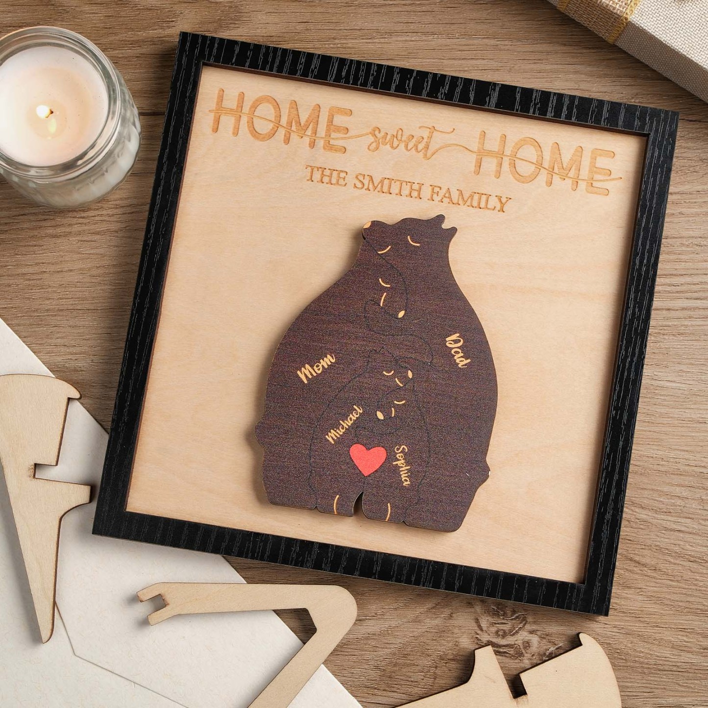 Nome Personalizzato Famiglia Di Orsi Puzzle Cornice In Legno Decorazioni Per La Casa In Legno Personalizzate Regalo Per La Festa Della Mamma - tuacollananome