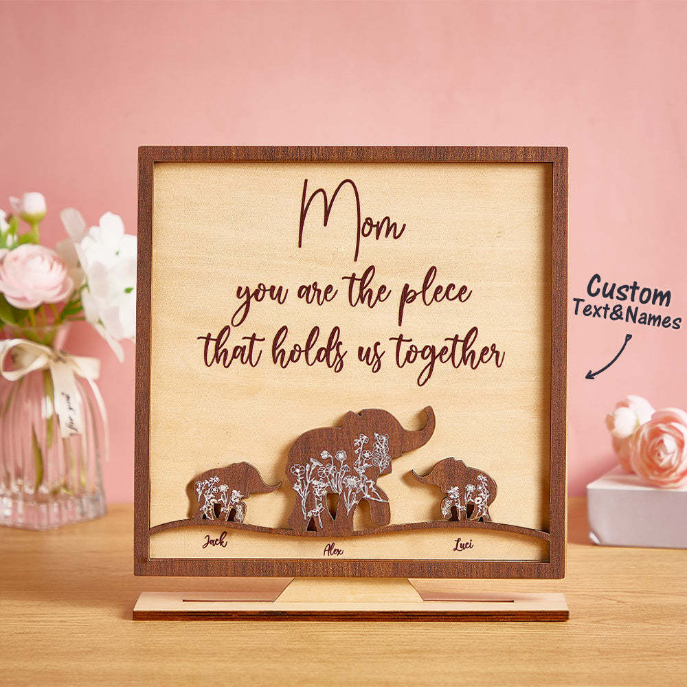 Targa In Legno Personalizzata Per Mamma E Cuccioli Di Elefante, Decorazioni Per La Casa In Legno Personalizzate, Regalo Per La Festa Della Mamma - tuacollananome