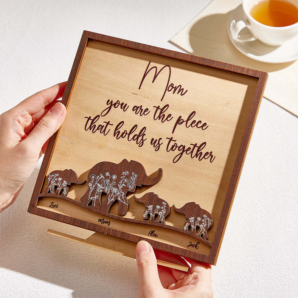 Targa In Legno Personalizzata Per Mamma E Cuccioli Di Elefante, Decorazioni Per La Casa In Legno Personalizzate, Regalo Per La Festa Della Mamma - tuacollananome