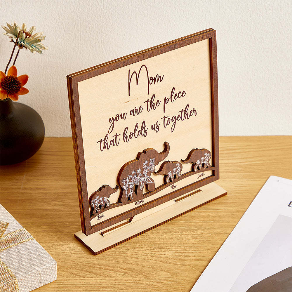 Targa In Legno Personalizzata Per Mamma E Cuccioli Di Elefante, Decorazioni Per La Casa In Legno Personalizzate, Regalo Per La Festa Della Mamma - tuacollananome