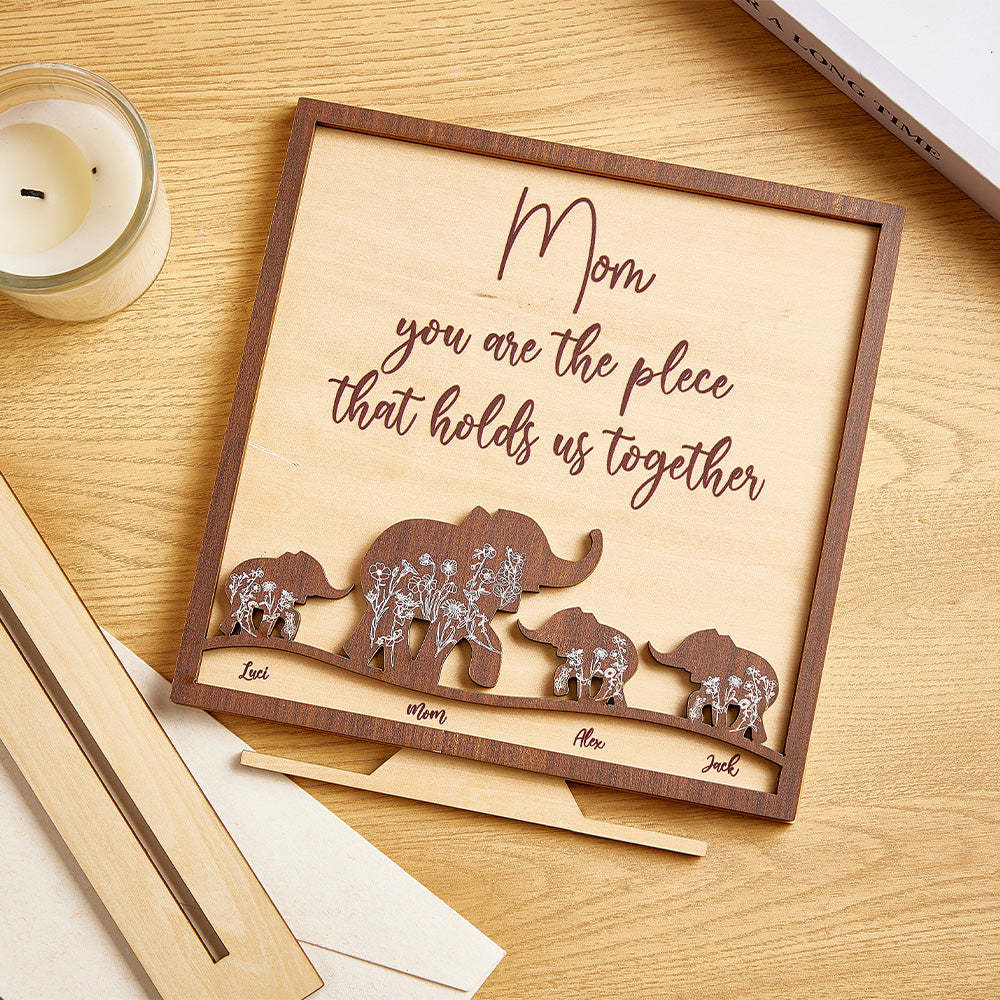 Targa In Legno Personalizzata Per Mamma E Cuccioli Di Elefante, Decorazioni Per La Casa In Legno Personalizzate, Regalo Per La Festa Della Mamma - tuacollananome