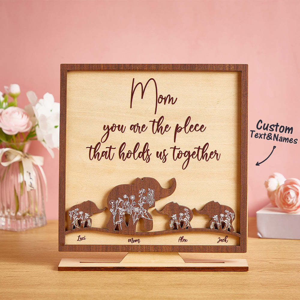 Targa In Legno Personalizzata Per Mamma E Cuccioli Di Elefante, Decorazioni Per La Casa In Legno Personalizzate, Regalo Per La Festa Della Mamma - tuacollananome