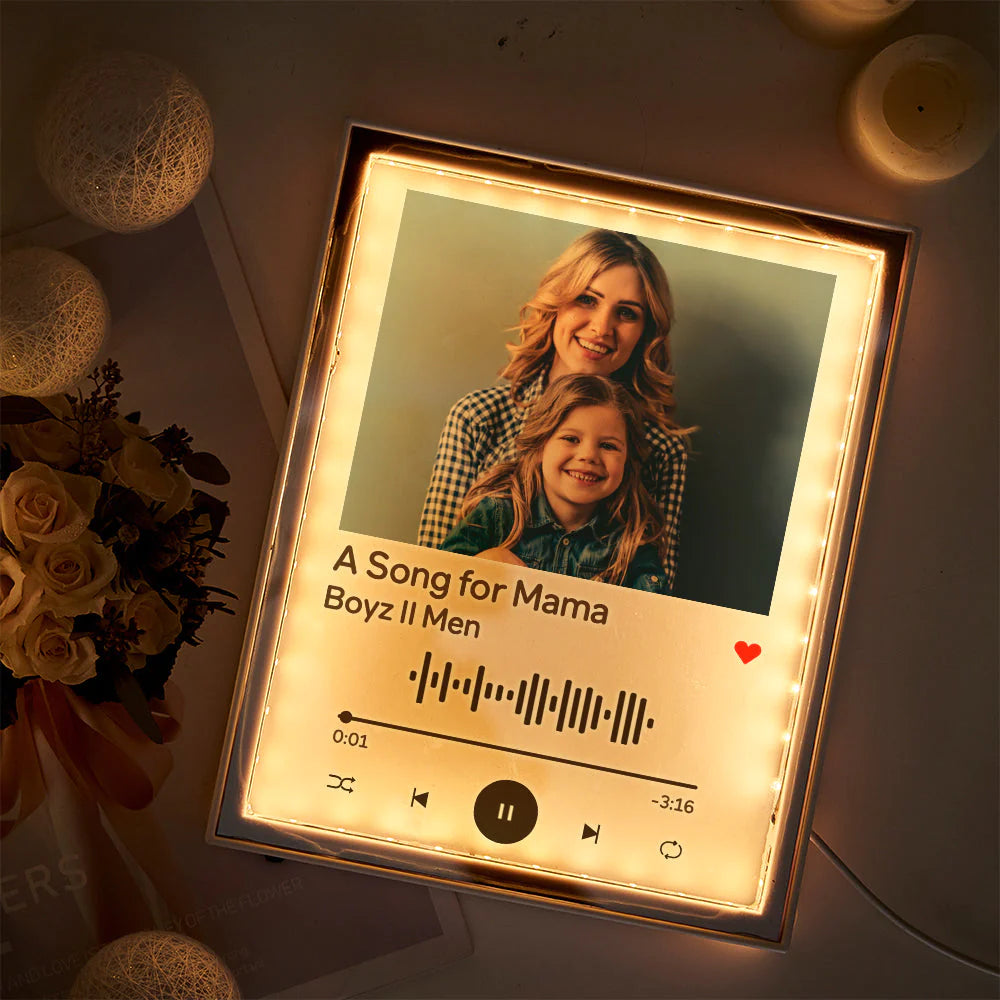 Luce Notturna Con Specchio E Foto Con Codice Spotify Personalizzato, Regalo Musicale Per Lei/lui, Regalo Per La Festa Della Mamma