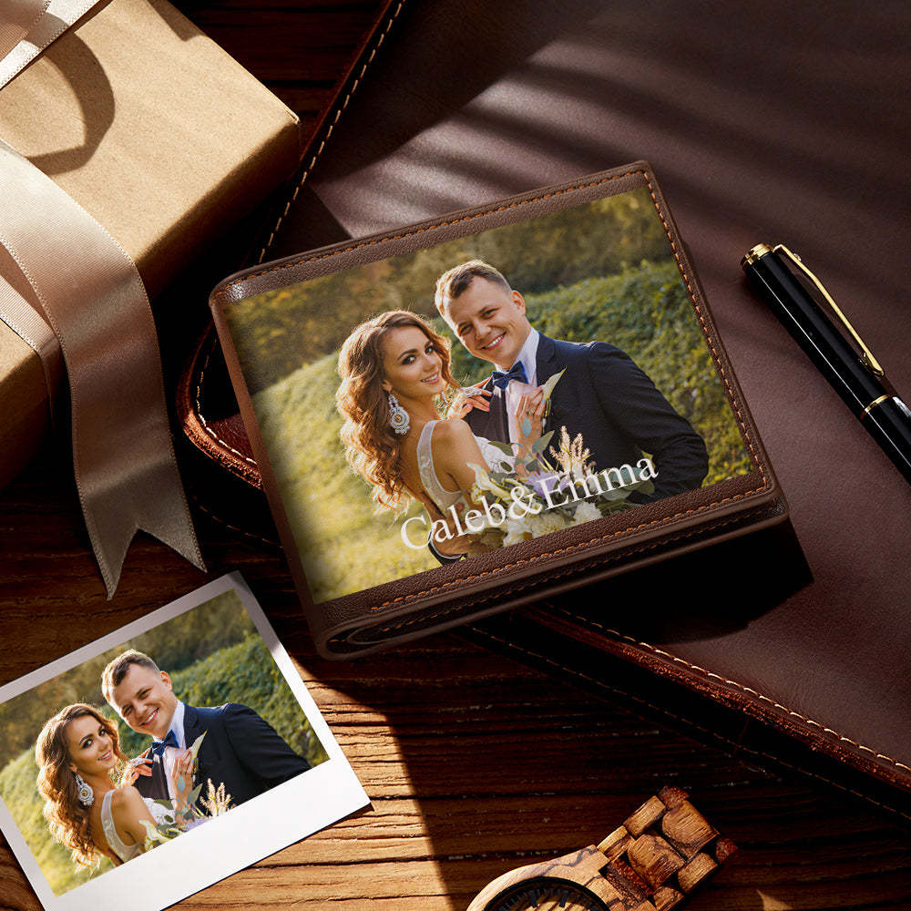 Portafoglio Personalizzato Con Incisione Fotografica, Regalo Di Nozze Di San Valentino Per Il Fidanzato - tuacollananome
