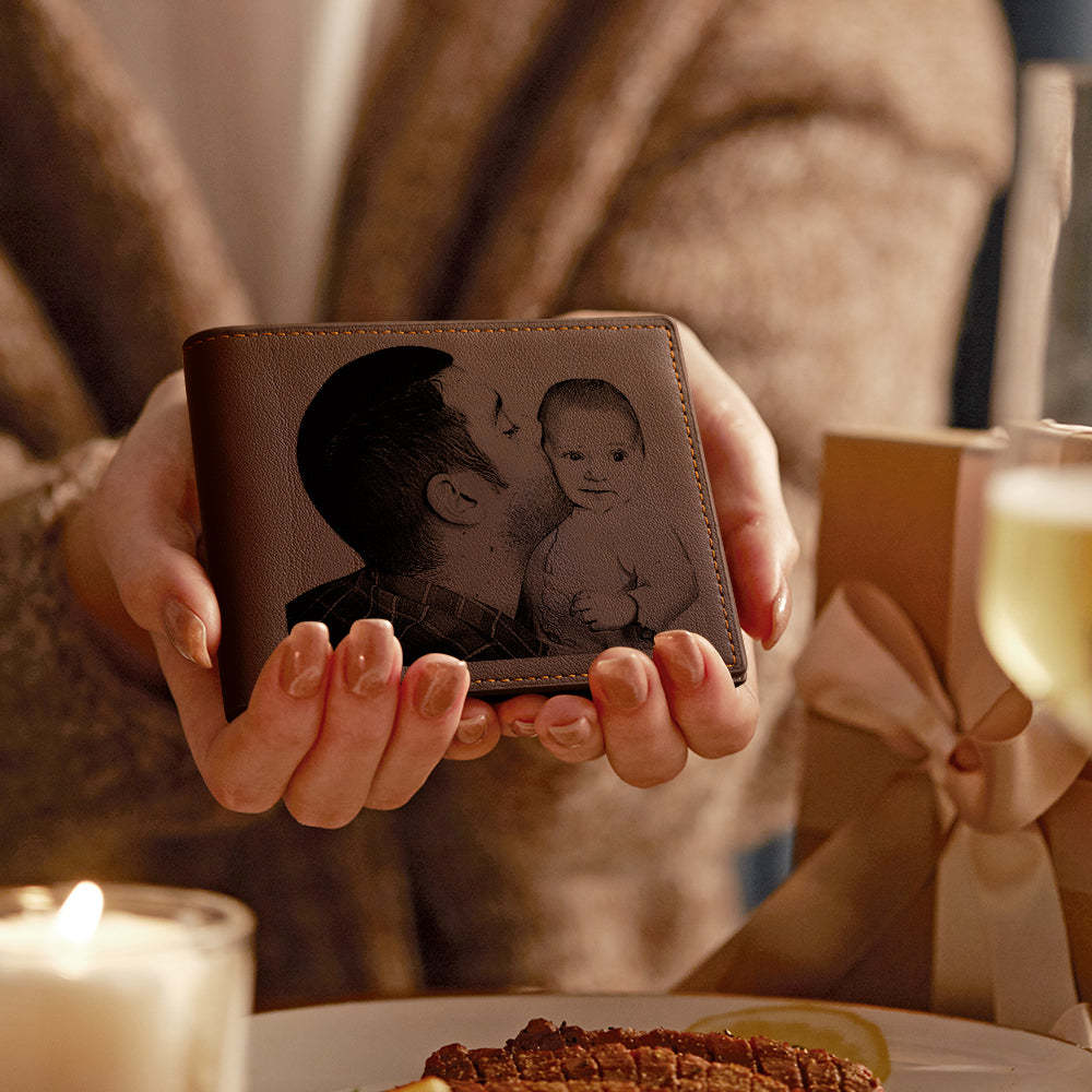 Portafoglio In Pelle Personalizzato Con Foto Incisa, Regalo Per La Festa Del Papà - tuacollananome