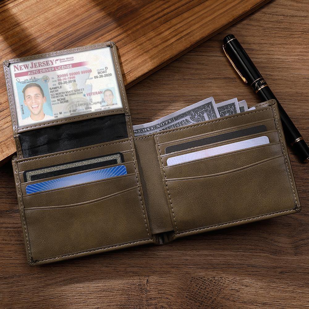 Men's Custom Engraved Leather Wallet Anti-Theft Brush RFID Protected for Family Anniversary Gift- Light Brown - yournamenecklaceuk