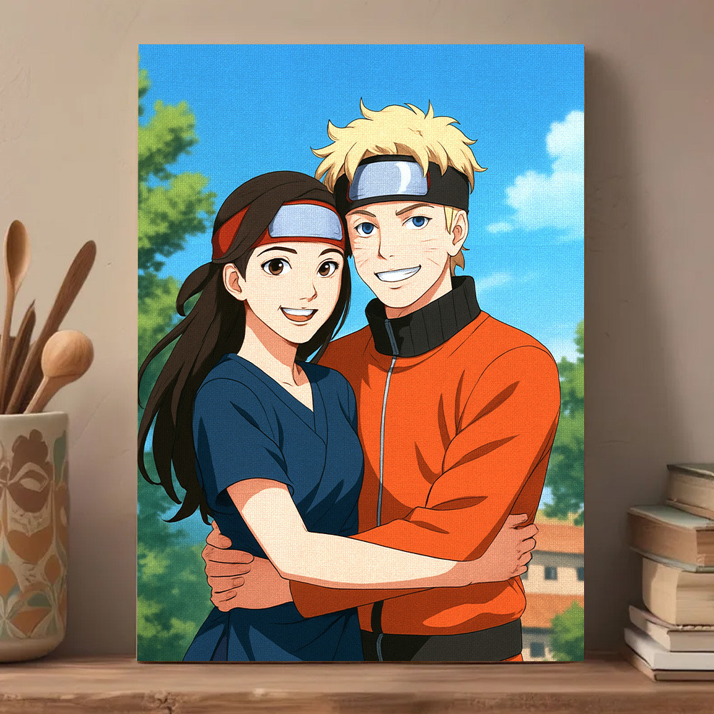 Ritratto Personalizzato In Stile Anime Ninja Su Tela, Foto Personalizzata, Stampa Artistica Su Tela Ispirata Al Villaggio Nascosto, Ritratto Di Guerriero Ninja In Stile Anime - 