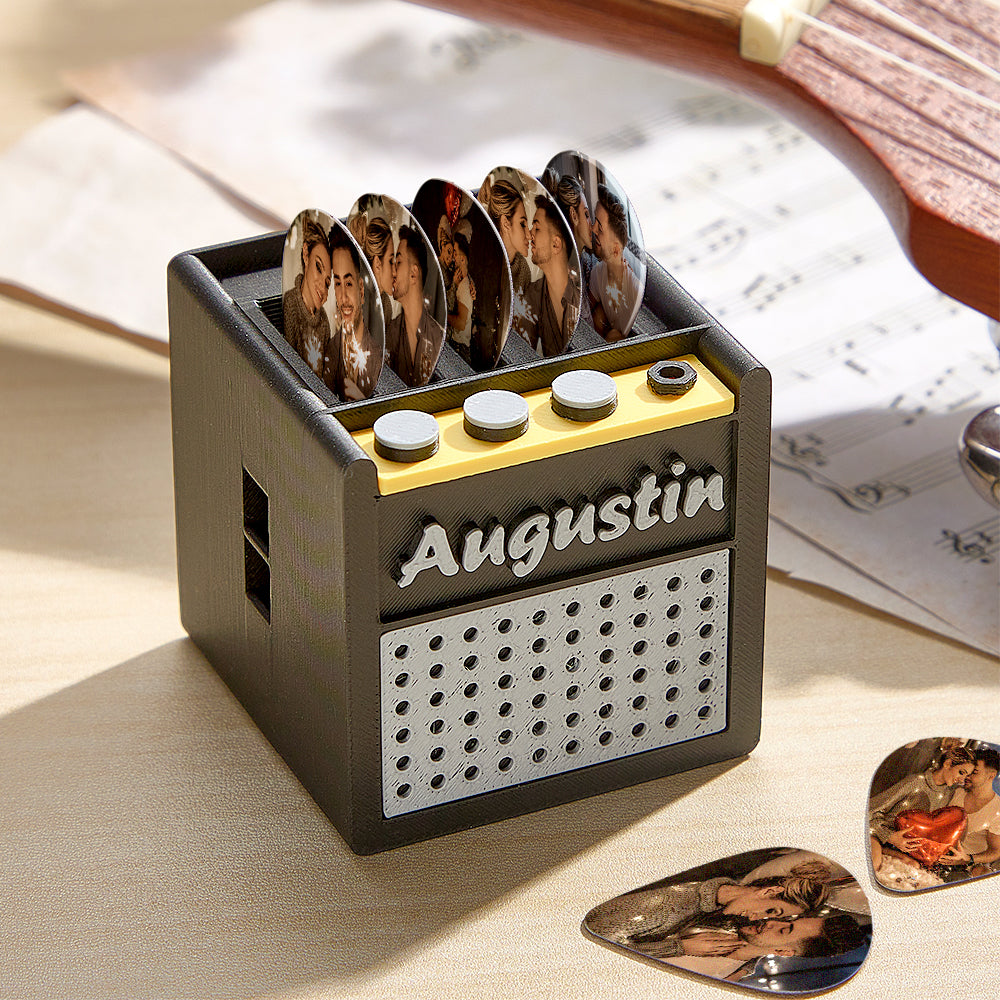 Scatola porta plettri per chitarra personalizzata con stampa 3D retrò a forma di amplificatore per chitarra con nome regalo di compleanno per musicista chitarrista