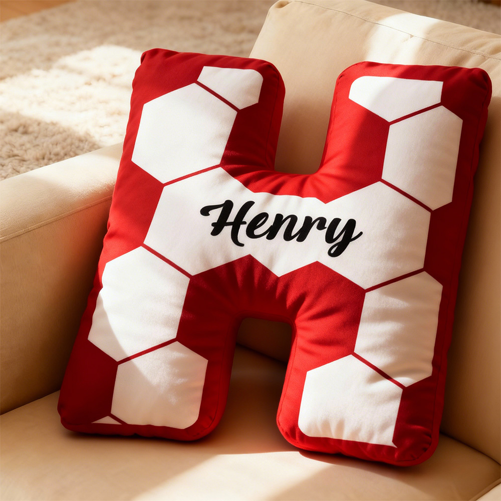 Cuscino Con Lettera Iniziale Personalizzata Con Pallone Da Calcio, Monogramma Personalizzato, Cuscino Sportivo Con Tema Calcistico, Regalo - 