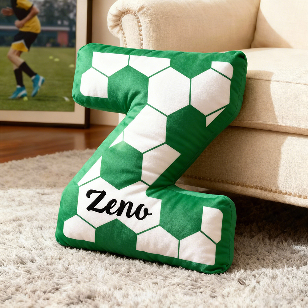 Cuscino Con Lettera Iniziale Personalizzata Con Pallone Da Calcio, Monogramma Personalizzato, Cuscino Sportivo Con Tema Calcistico, Regalo - 