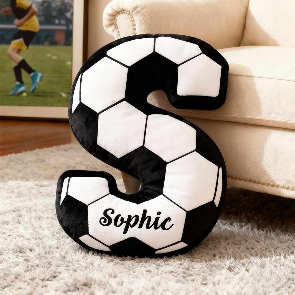 Cuscino Con Lettera Iniziale Personalizzata Con Pallone Da Calcio, Monogramma Personalizzato, Cuscino Sportivo Con Tema Calcistico, Regalo