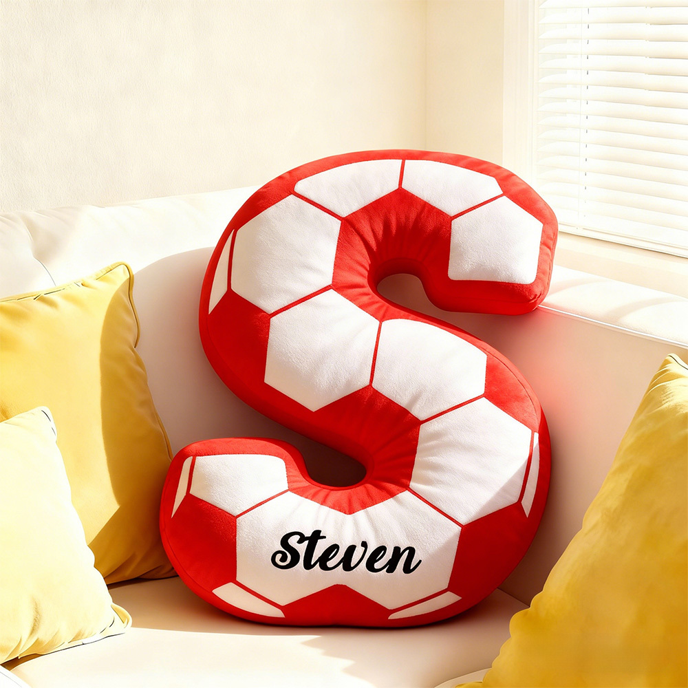 Cuscino Con Lettera Iniziale Personalizzata Con Pallone Da Calcio, Monogramma Personalizzato, Cuscino Sportivo Con Tema Calcistico, Regalo - 