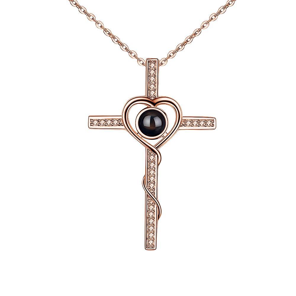 Collana Con Foto Con Croce Personalizzata Collana Con Proiezione Regali Per Coppie In Argento 925 - tuacollananome