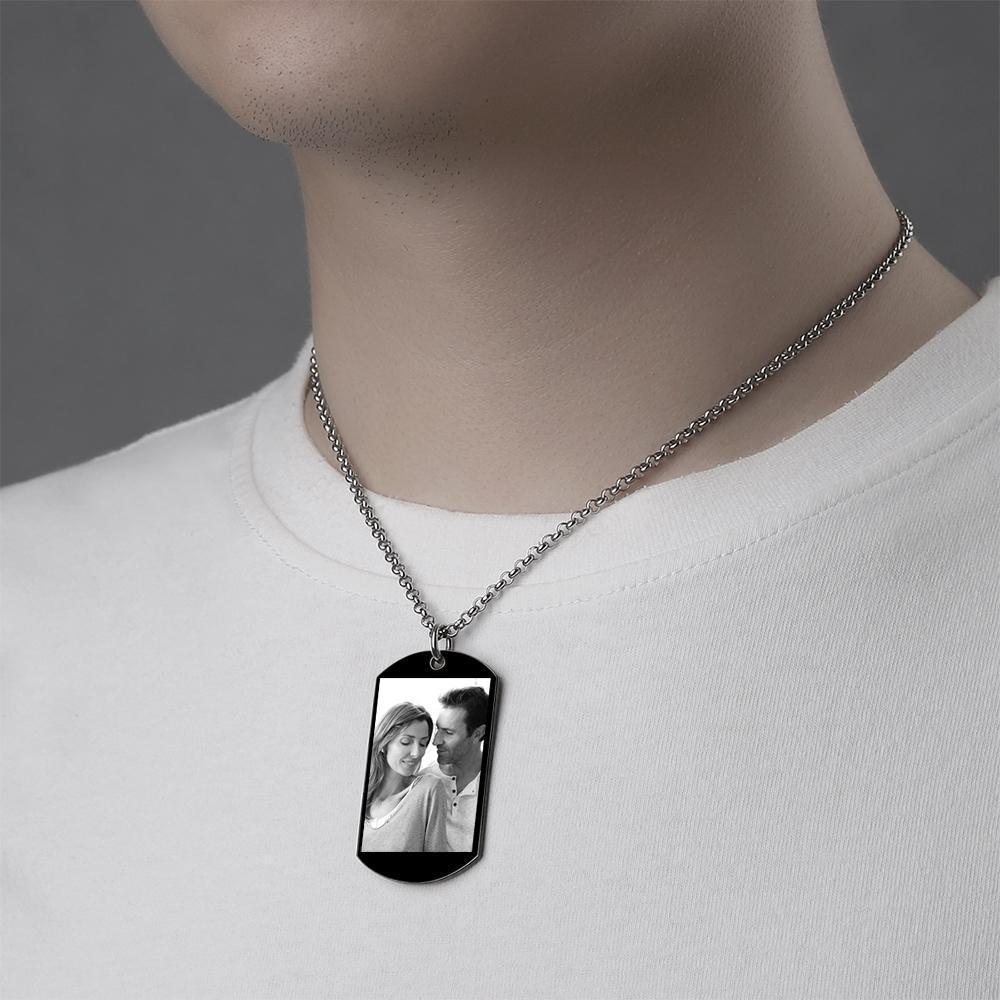 Women's Engraved Stainless Steel Dog Tag Photo Pendant Necklace