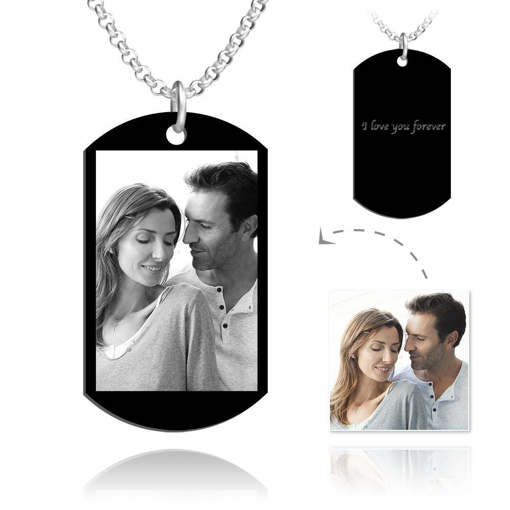 Men's Engraved Stainless Steel Dog Tag Photo Pendant Necklace