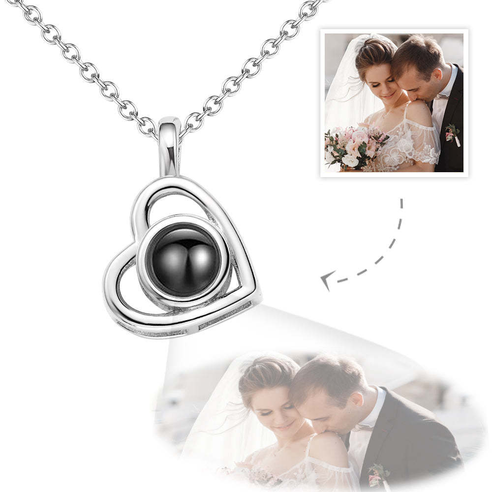 Collana Con Foto Personalizzata Proiezione Regalo Di Nozze Per Coppia Cava A Forma Di Cuore Per La Sposa - tuacollananome