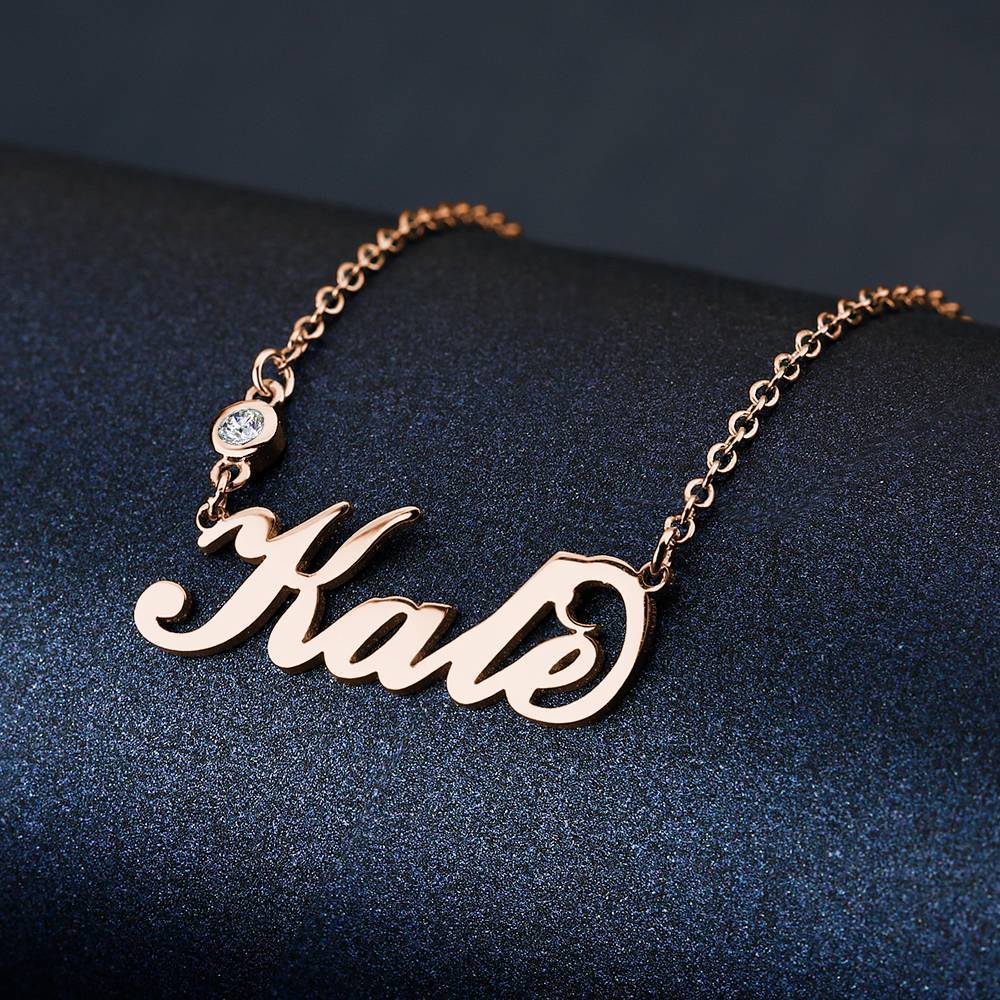 Personalized Birthstone Name Necklace Rose Gold Plated Silver